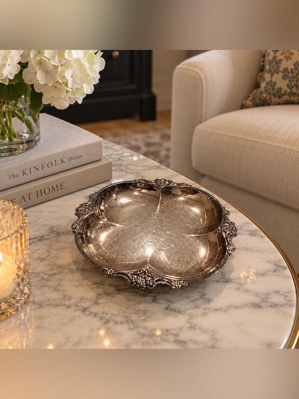 Vintage Silver-Tone Decorative Serving Bowl - Elegant Home Dining Accent silver